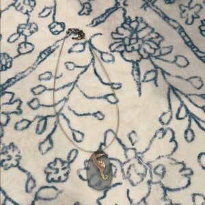 Elegant Silver Necklace with Seahorse and Sea Glass Pendant